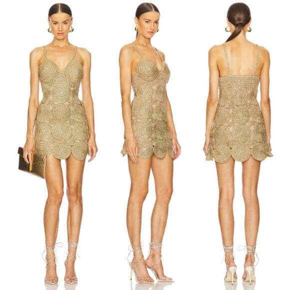 SIMON MILLER | NWT Beep Beep Mini Dress in Star Gold Lurex Crochet XS - Picture 3 of 13